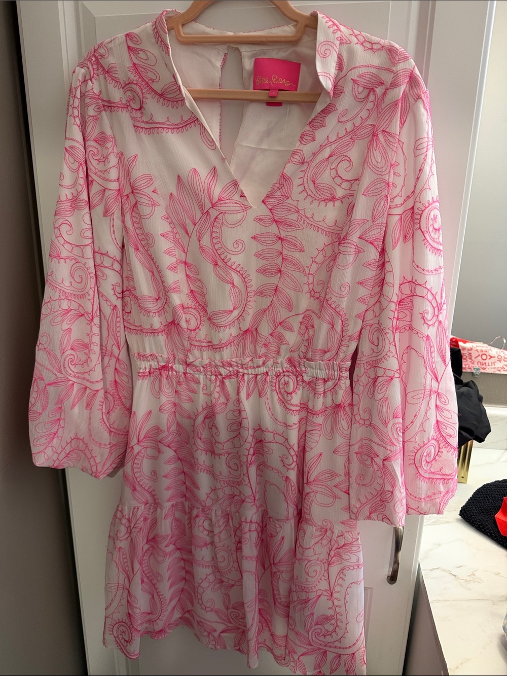 Lilly Pulitzer White Dress with Pink Paisley Print
